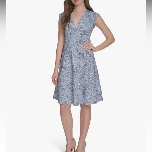 TOMMY HILFIGER V-Neck Summer Dress Blue Paisley Print - Picture 2 of 14